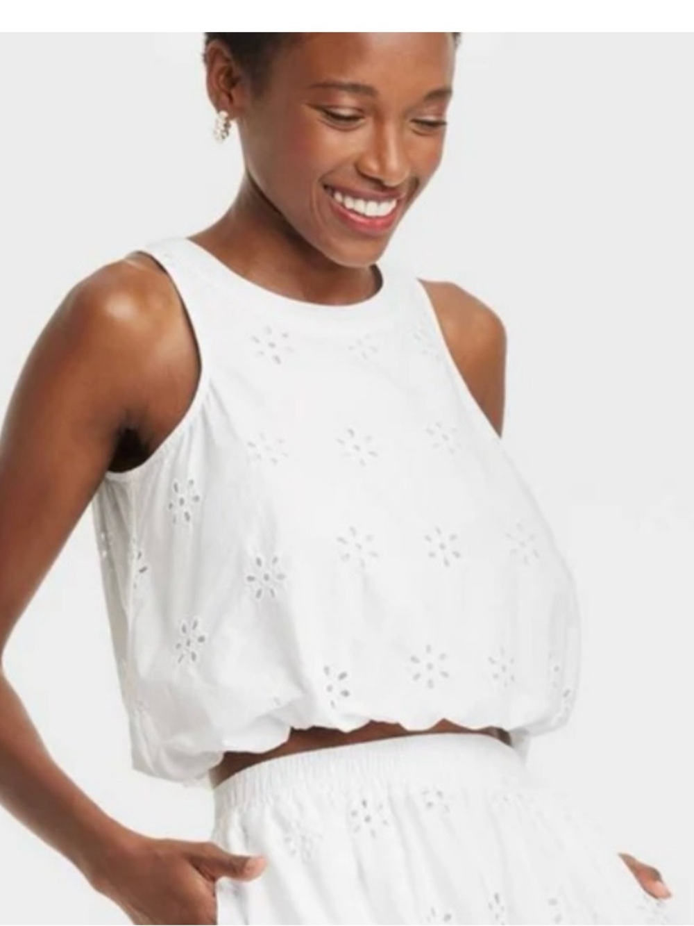 A new day eyelete balloon hem top